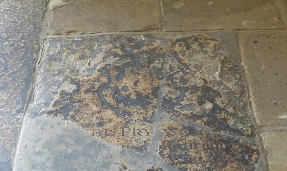 A faded gravestone on the floor of the undercroft at Lincoln's Inn