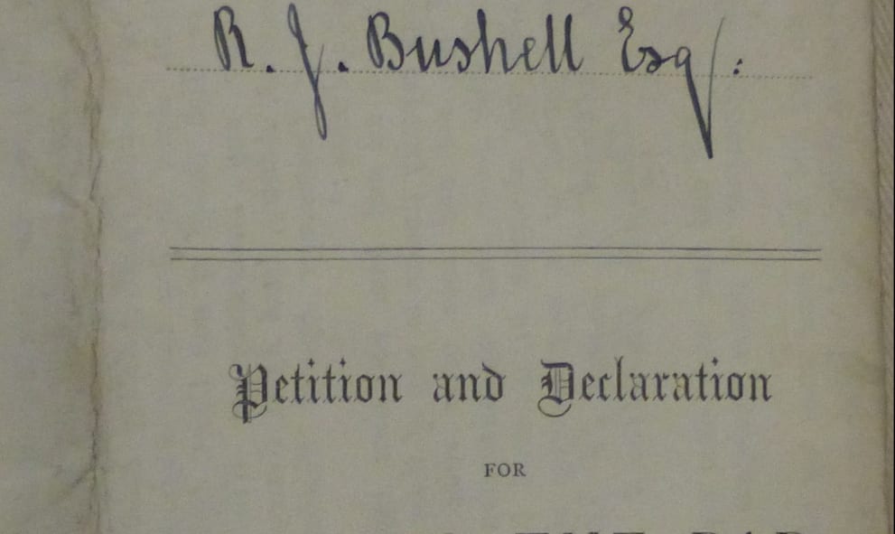 Petition and declaration for call to the bar, dated 12 November 1934. It is hand signed by 'R.J. Bushell Esq.'