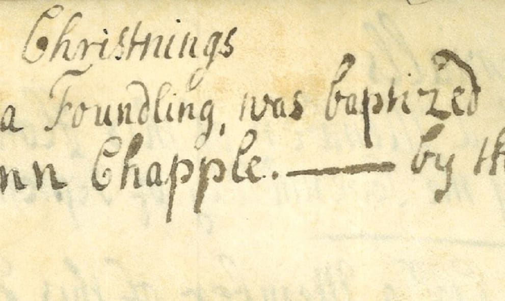 Baptism register entry from Lincoln's Inn Chapel for the christening of George Lincoln, foundling