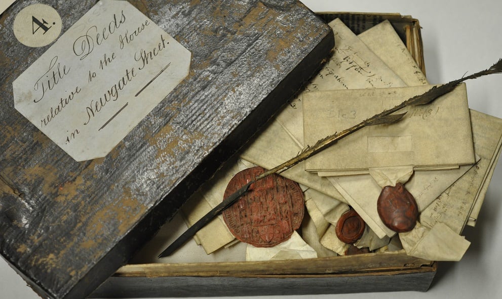 Deed box from the archives at Lincoln's Inn