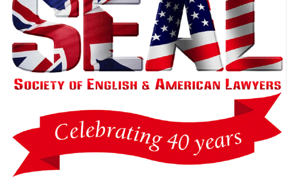 SEAL logo (Society of English & American Lawyers). An illustrated red ribbon underneath the logo bears the text 'Celebrating 40 years'.