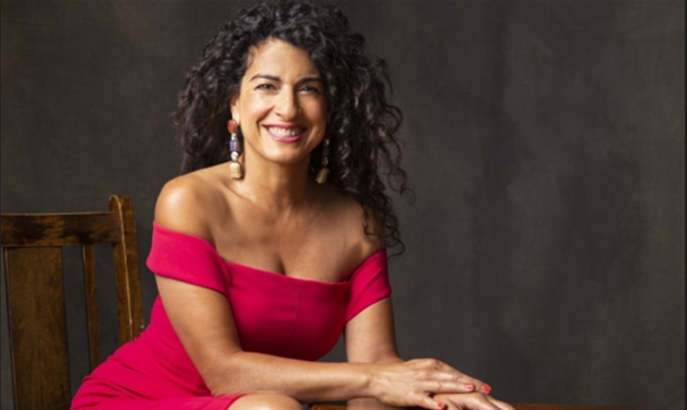 Ana in a red dress