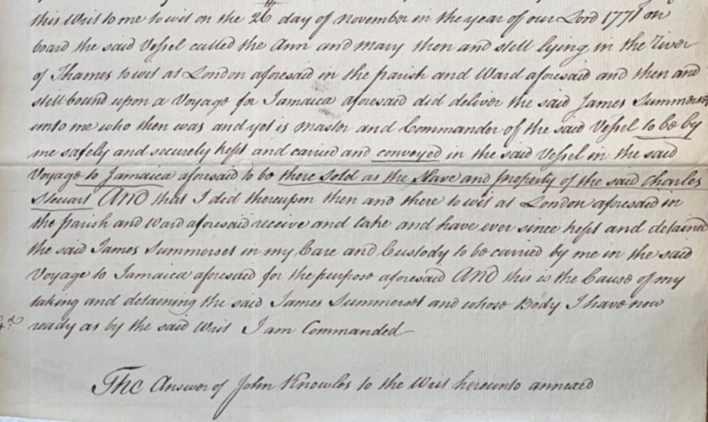 An excerpt of manuscript from John Knowles' return to the writ
