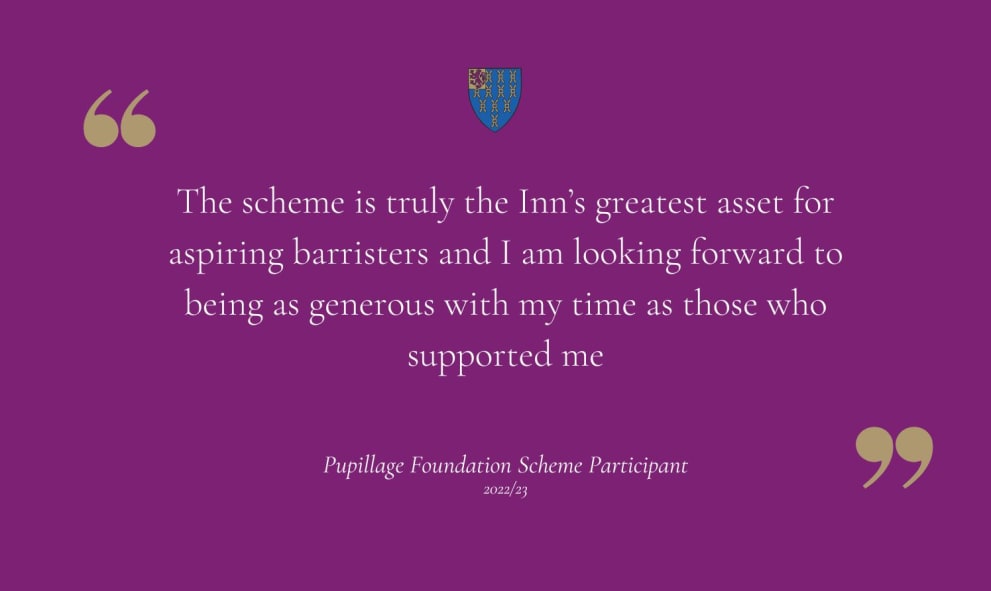Purple background with gold quotation marks: