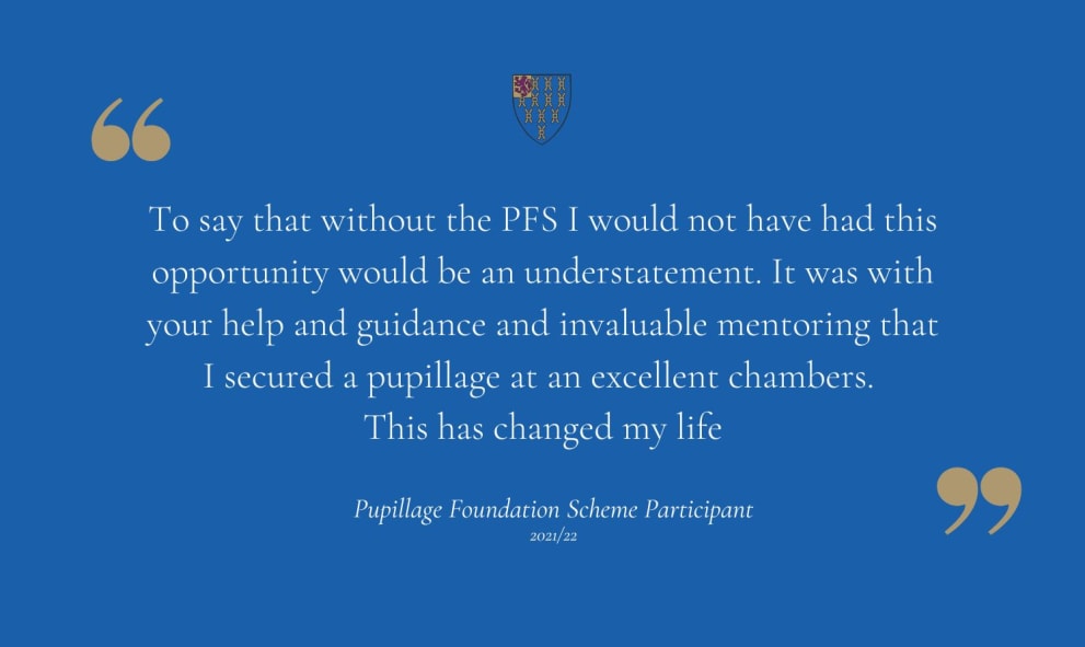 A quote from a PFS participant (blue background with white text in gold quotation marks: