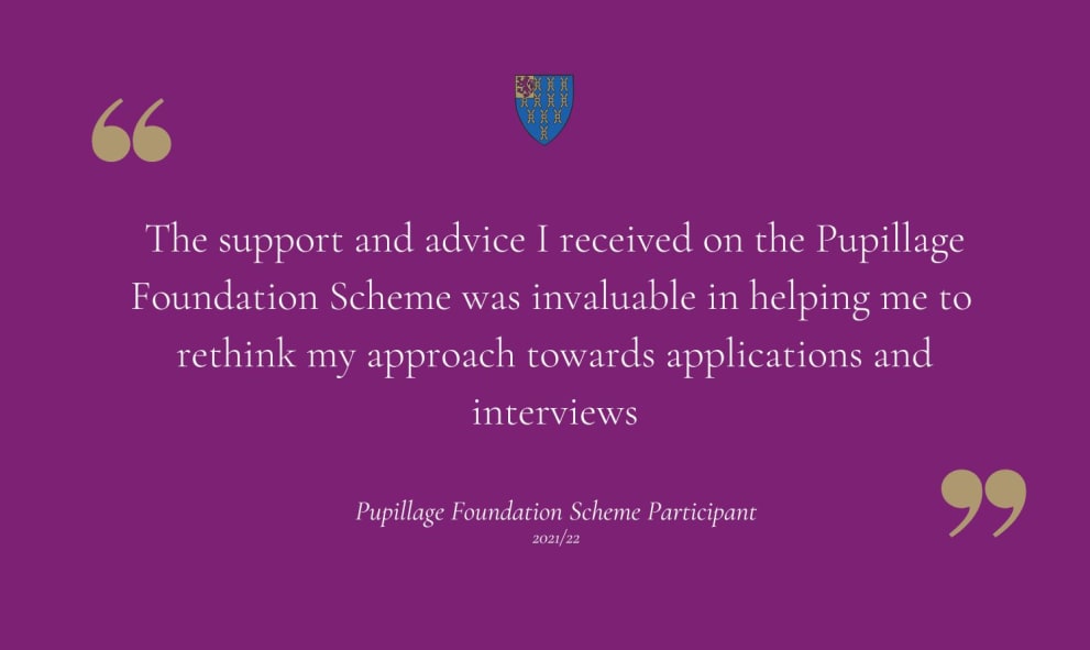 A quote from a PFS participant (purple background with white text in gold quotation marks: