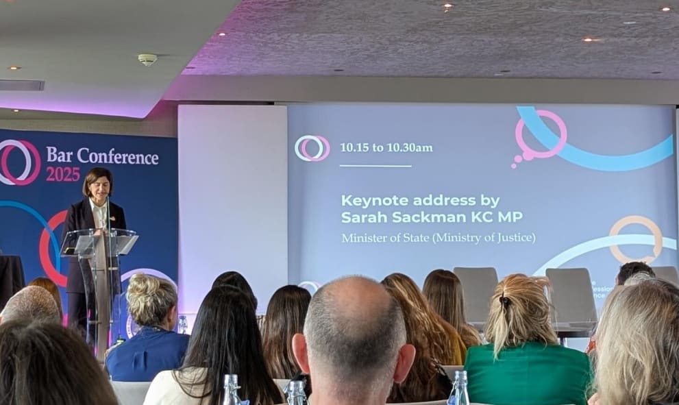 Sarah Sackman KC MP giving a speech at the Bar Conference 2025