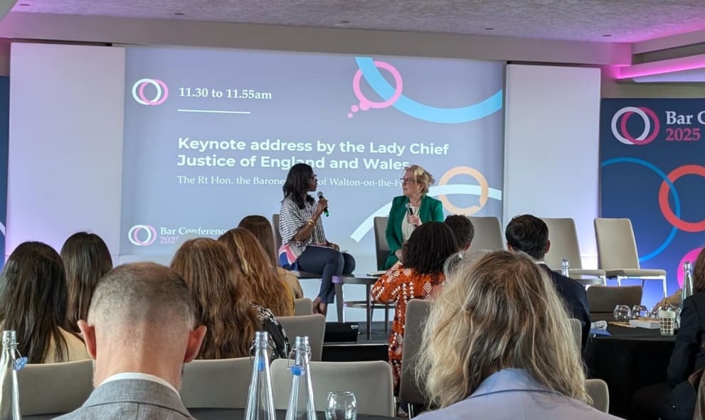 Barbara Mills KC and the Lady Chief Justice of England and Wales in conversation at the Bar Conference 2025