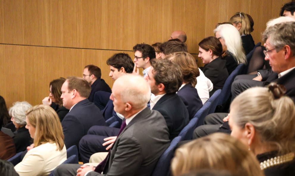 Audience in the Ashworth Centre listen attentively to the Harman panellists