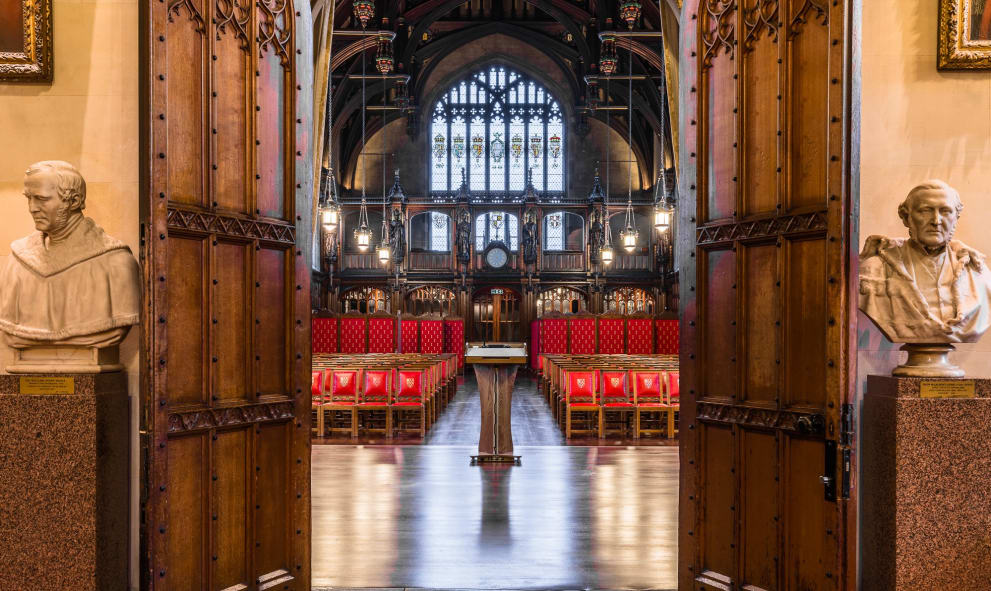 View into the great hall through the doors