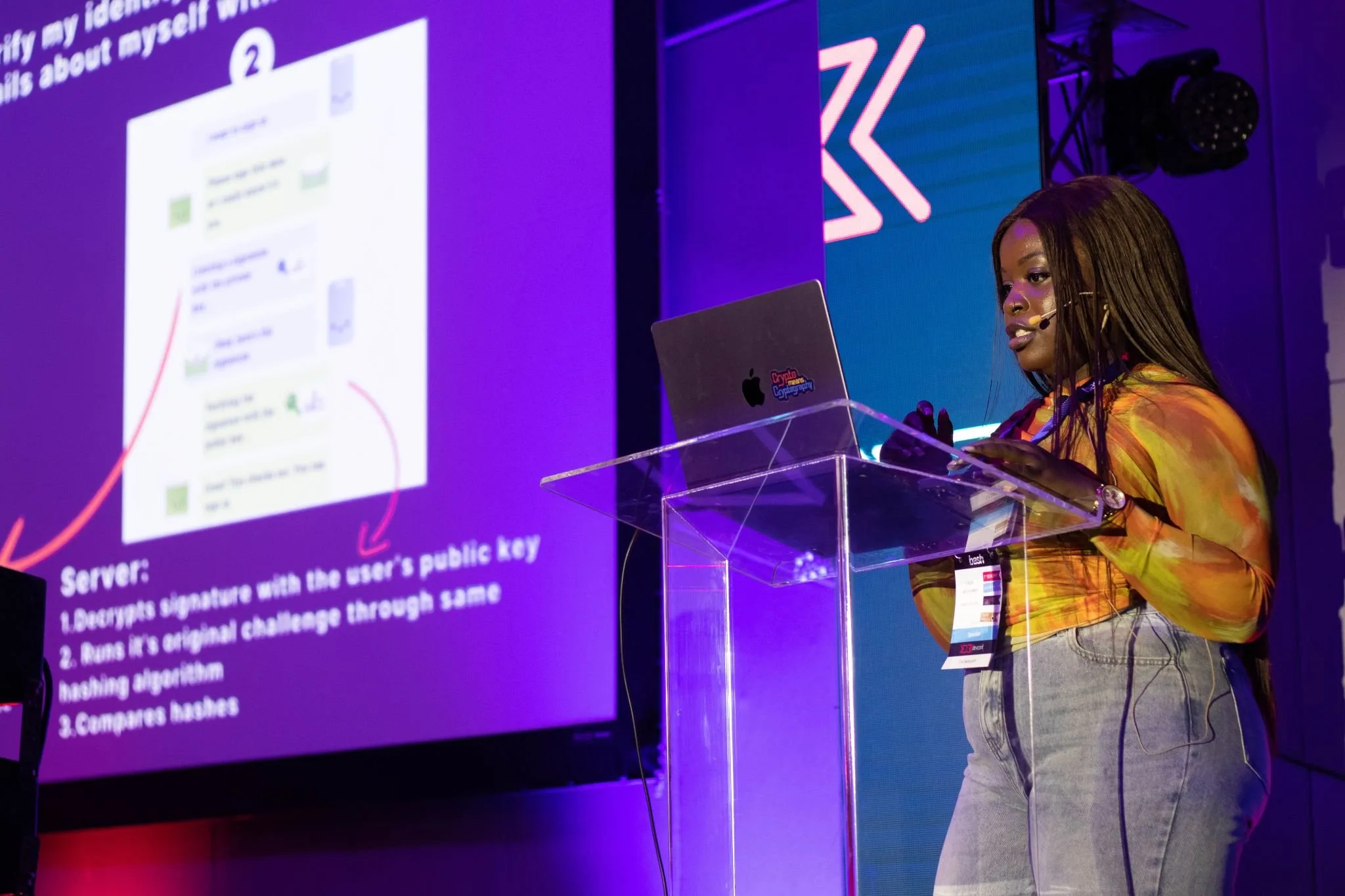 Linda giving a speech