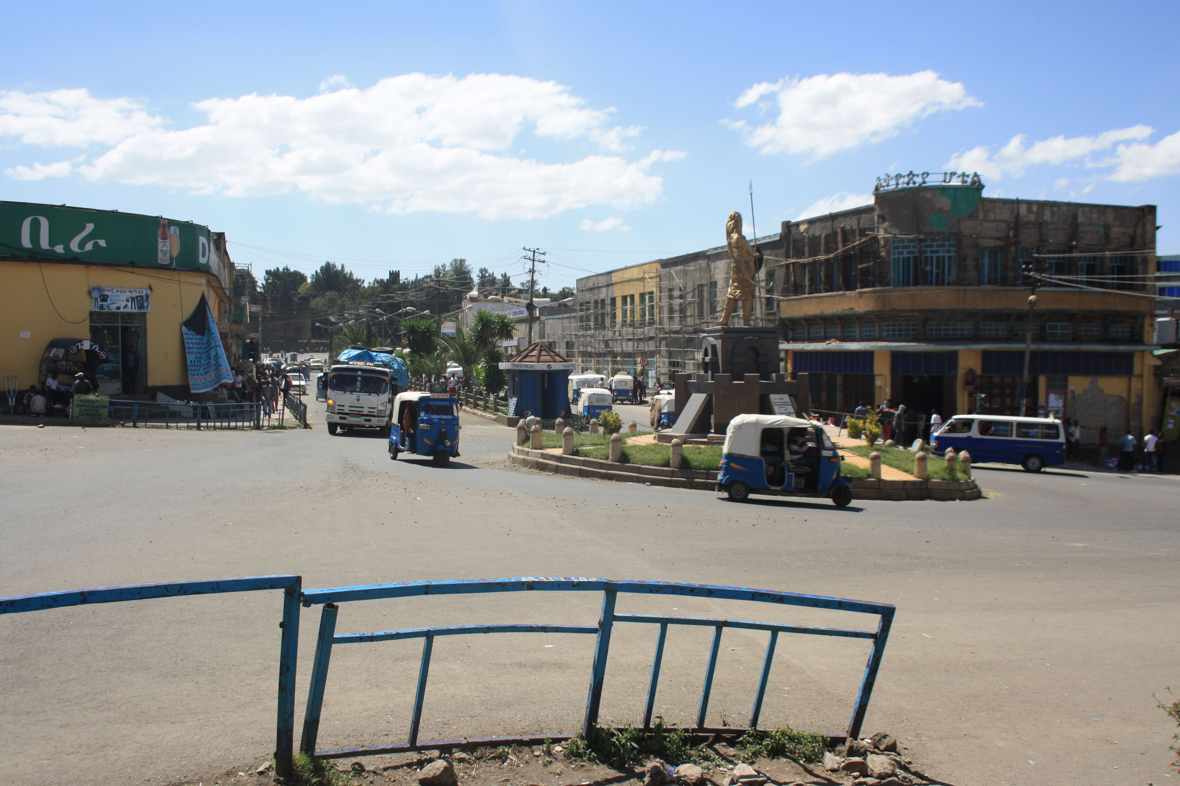 The central Piassa square in Gondar. You can see Italian-built art deco style buildings (in the process of being renovated).