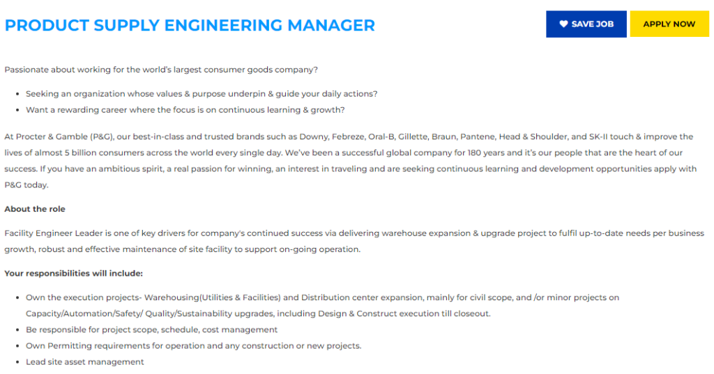 PRODUCT SUPPLY ENGINEERING MANAGER