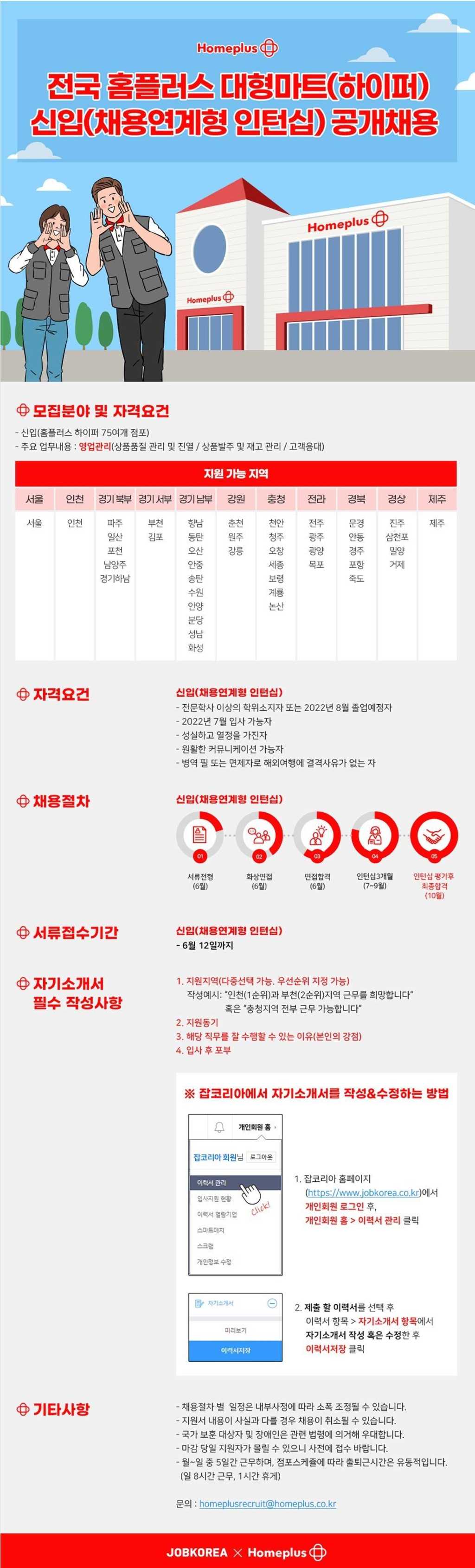 전국 대형마트 채용연계형 인턴십 공개 채용