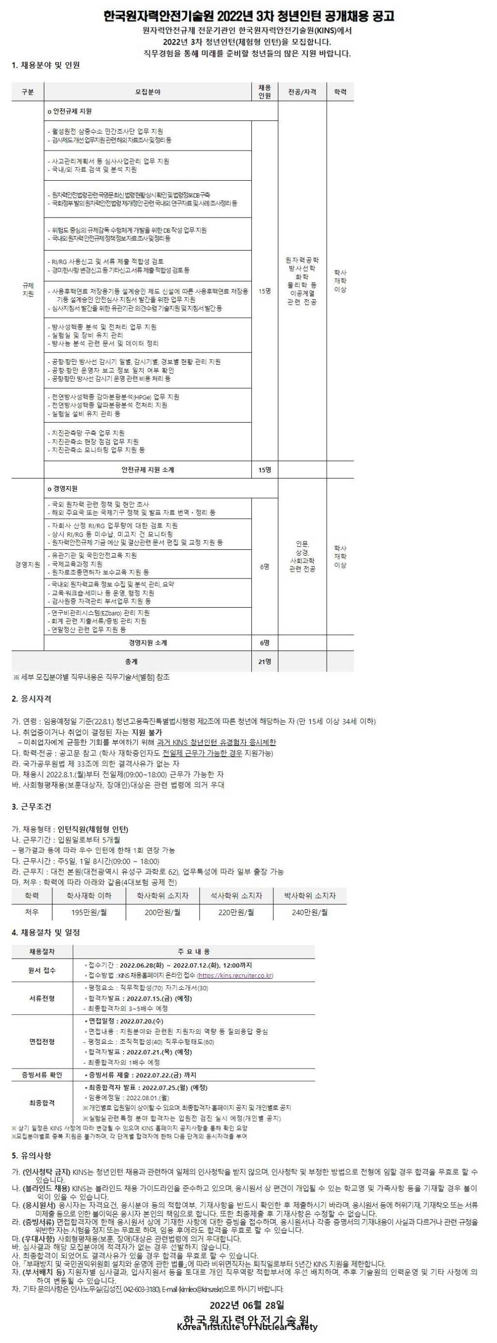 2022년 3차 청년인턴 공개 채용