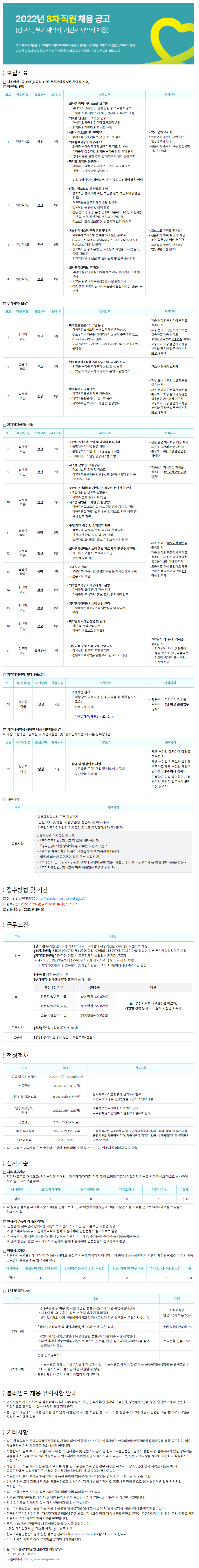 2022년 8차 각 분야별 직원 채용