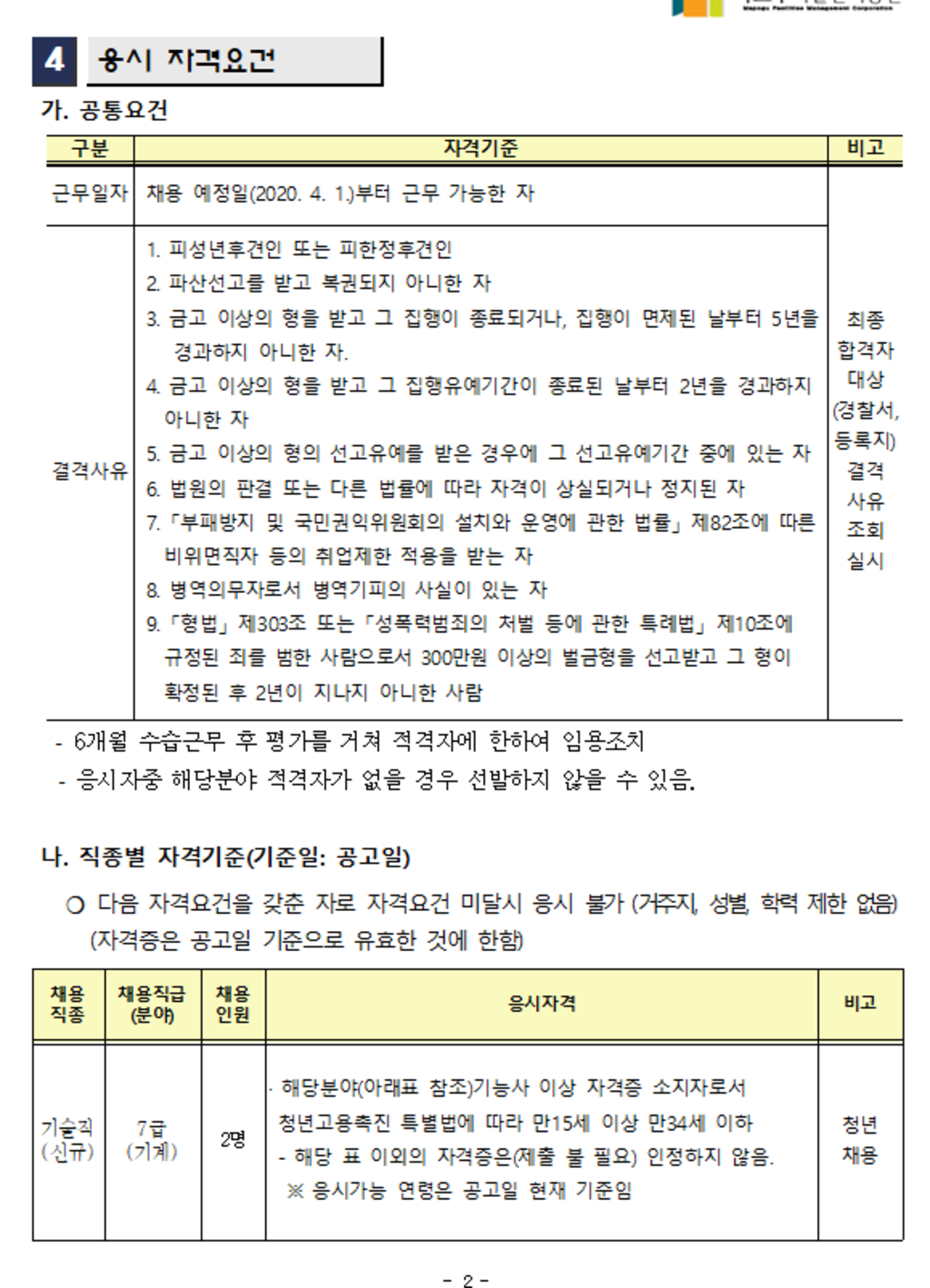 제2회 기술직(기계) 공개경쟁 채용