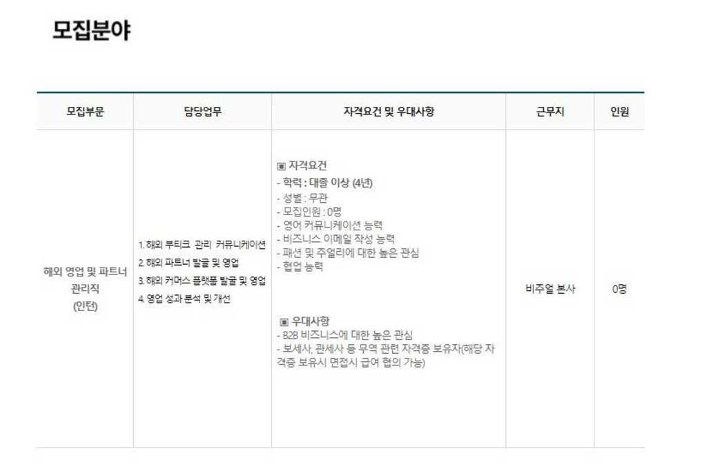 해외 영업 및 파트너 관리직 인턴