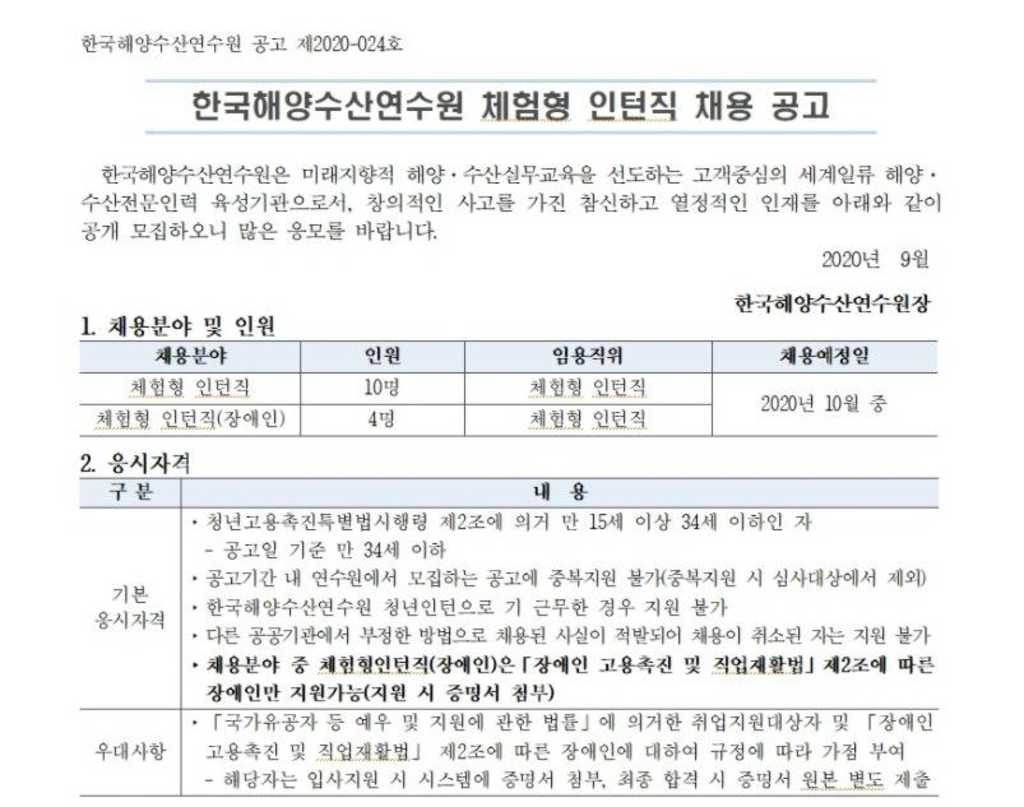 체험형 인턴직 채용