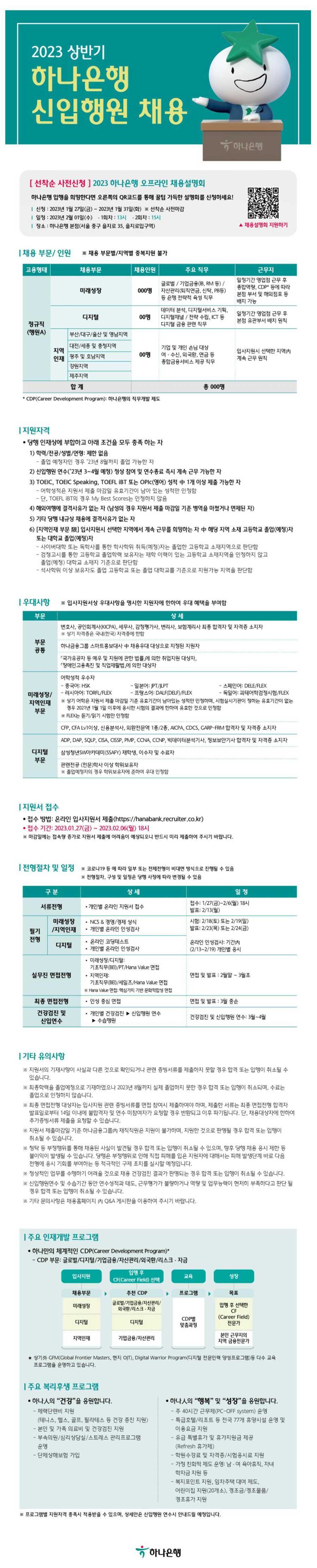 2023 상반기 하나은행 신입행원 채용