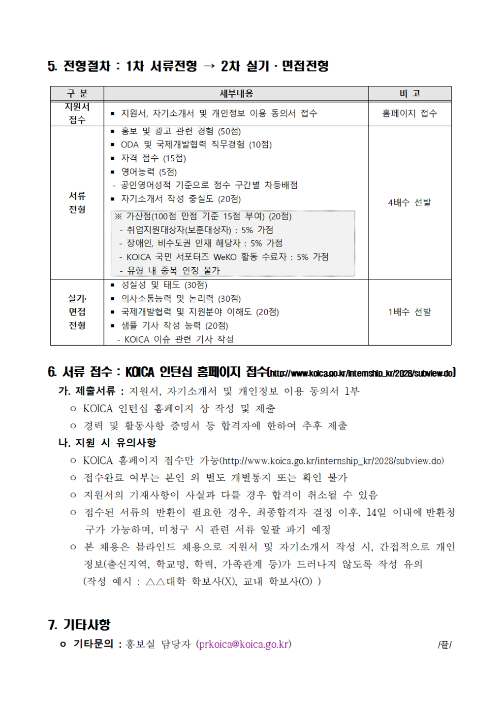 [KOICA] 제15기 체험형 인턴 모집(~1/7)