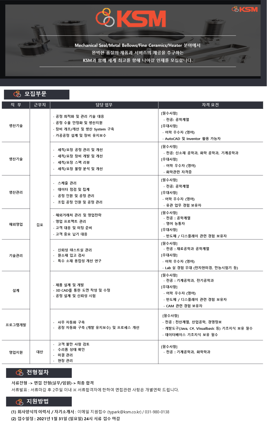 기숙사 제공! 각 부문별 정규직 채용