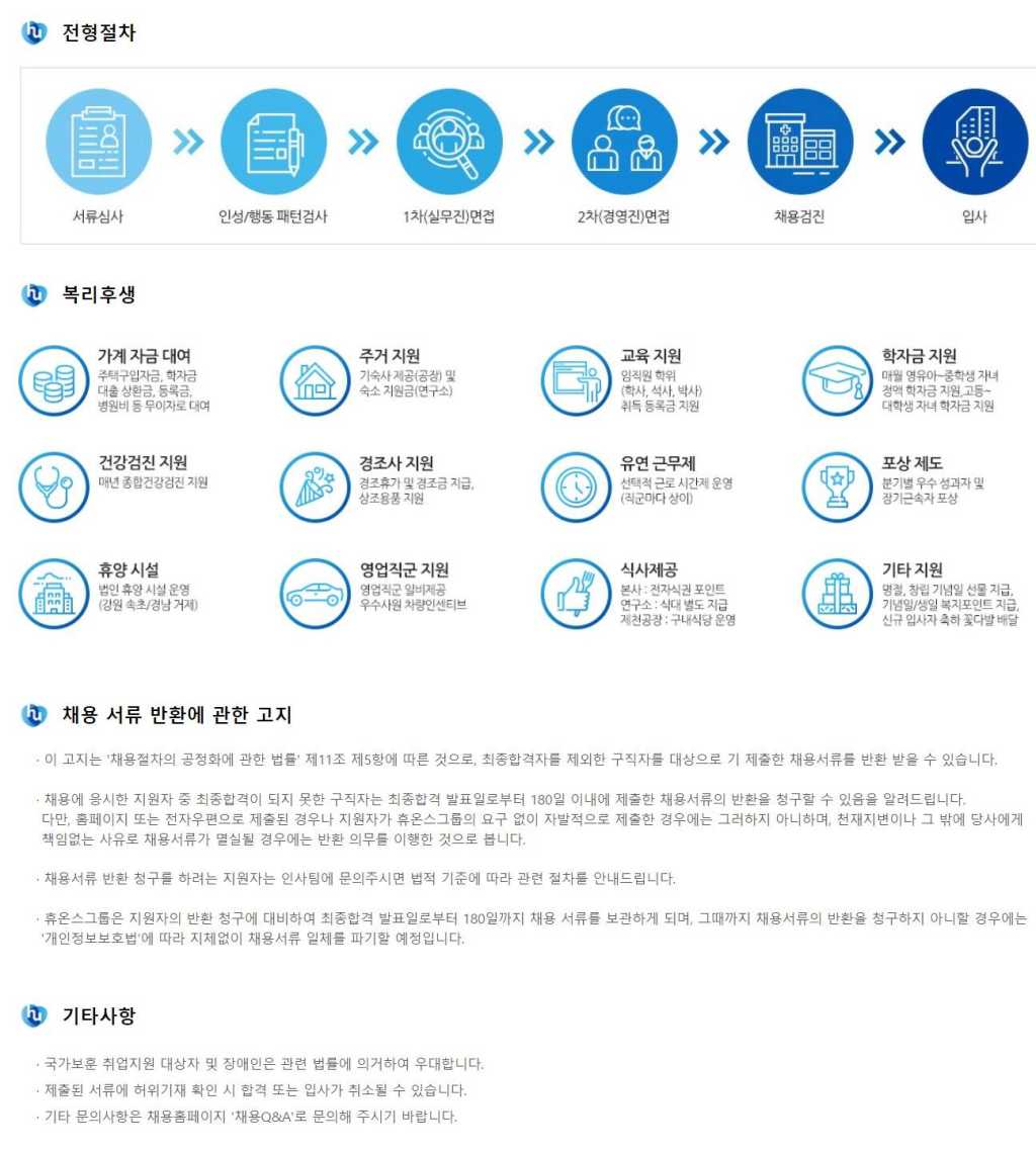 휴온스그룹 각 부문 채용 공고