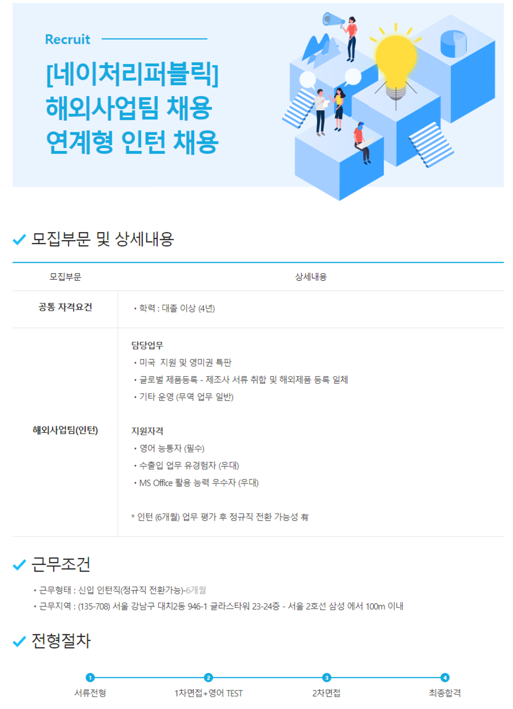 [네이처리퍼블릭] 해외사업팀 채용연계형 인턴 채용