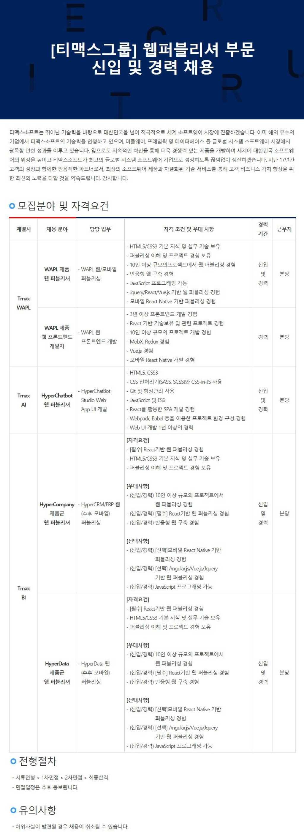 웹퍼블리셔 부문 신입 및 경력 채용