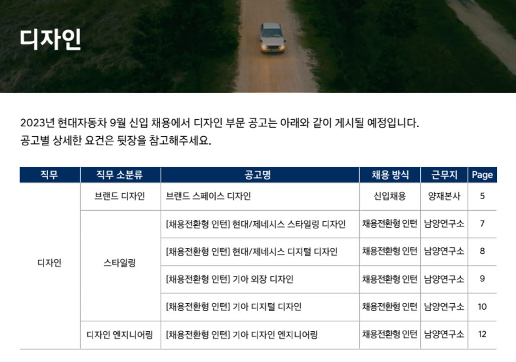 [현대자동차] 2023 현대자동차 9월 신입 채용 (디자인 부문)