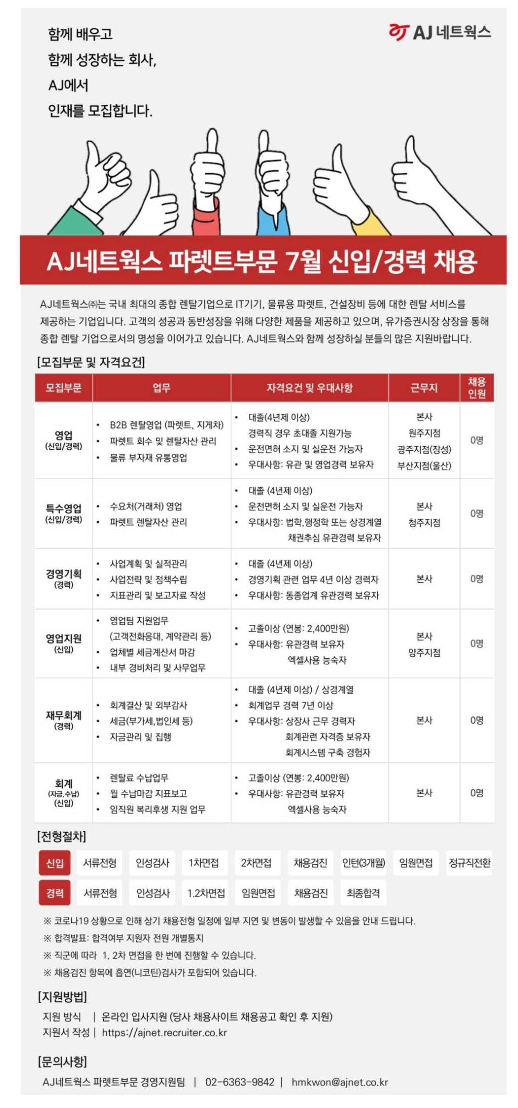 파렛트 부문 7월 신입/경력 채용공고