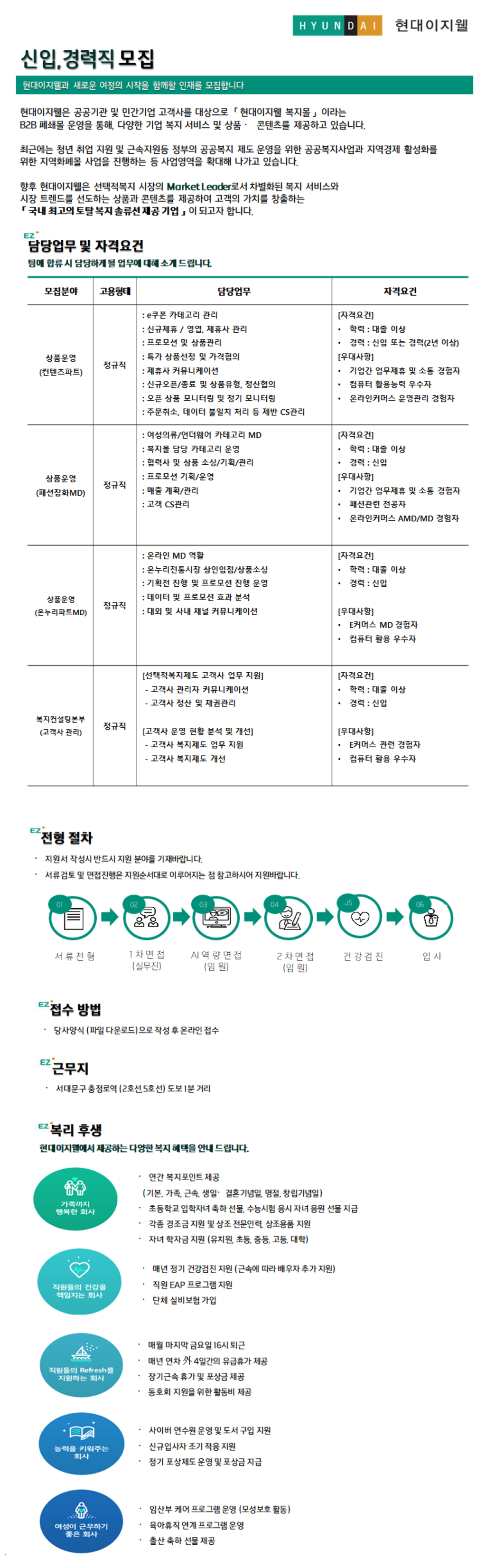 [현대이지웰] 각 분야별 신입 및 경력 수시채용