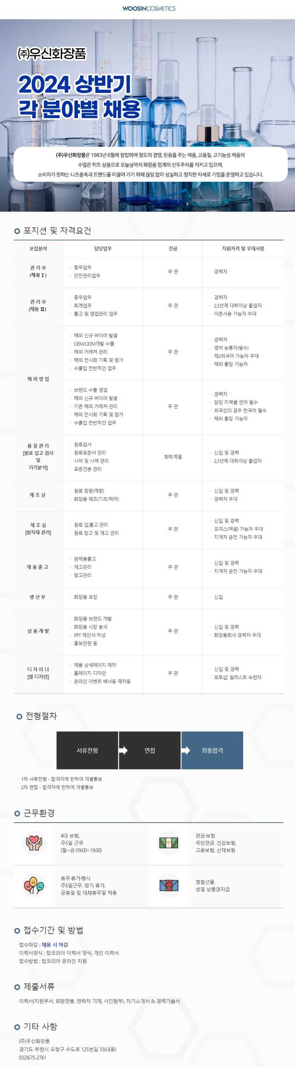 [우신화장품] 2024 상반기 각 분야별 채용