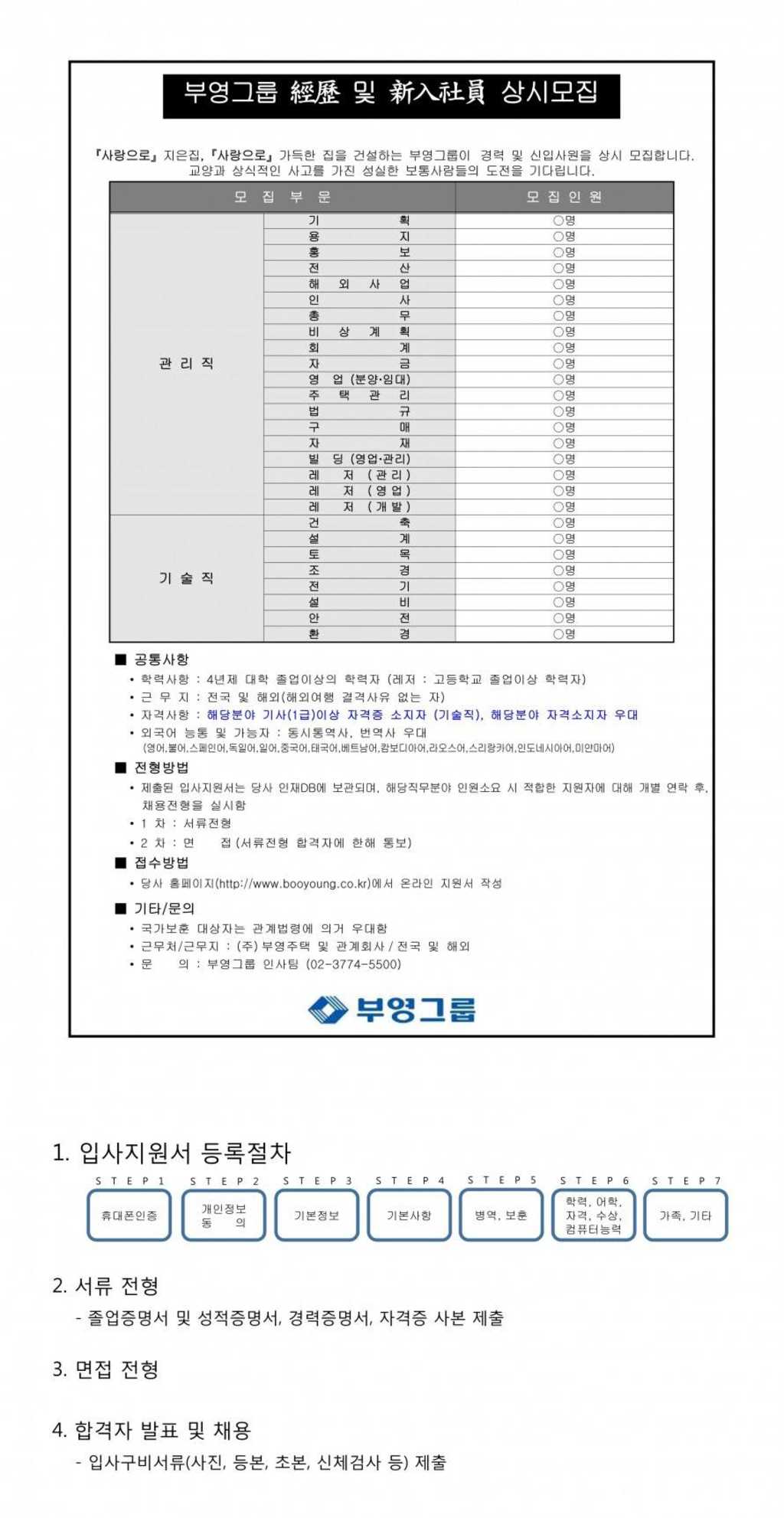 기술직, 관리직 상시모집 