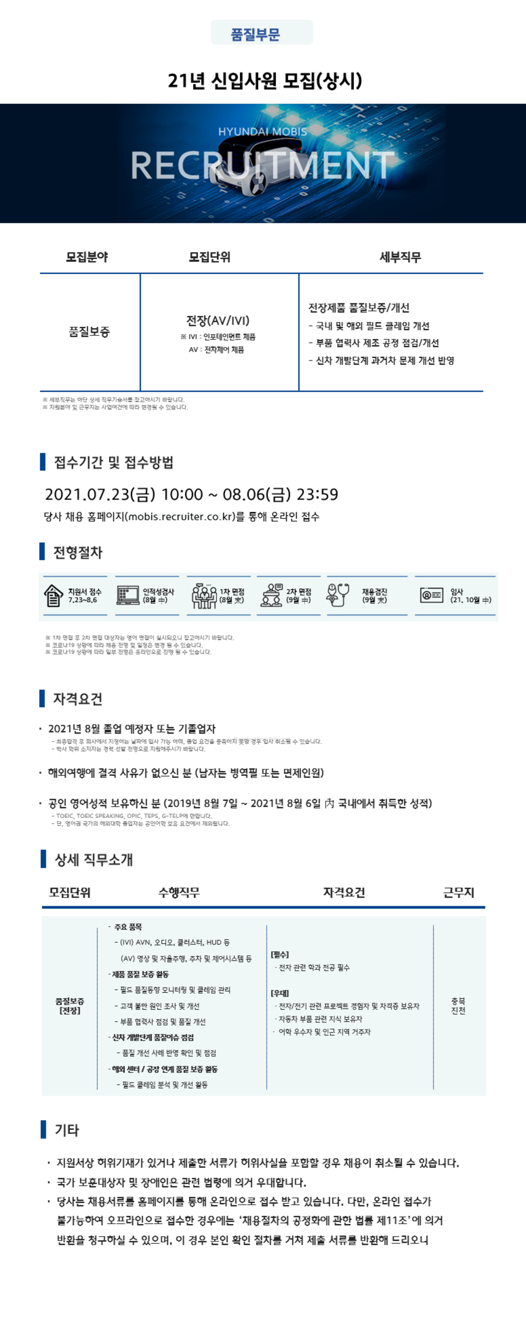 21년 품질부문 신입사원 채용