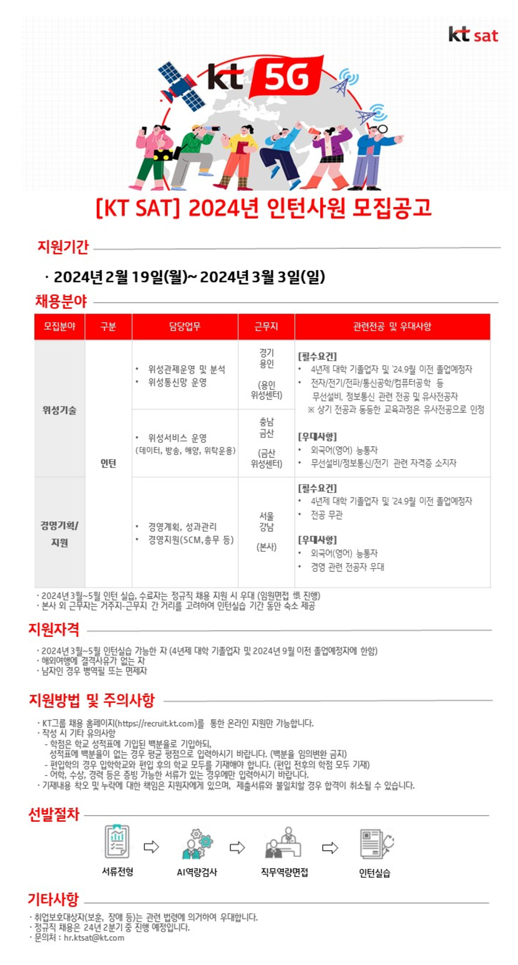 [KT SAT] 2024년 인턴사원 공개채용