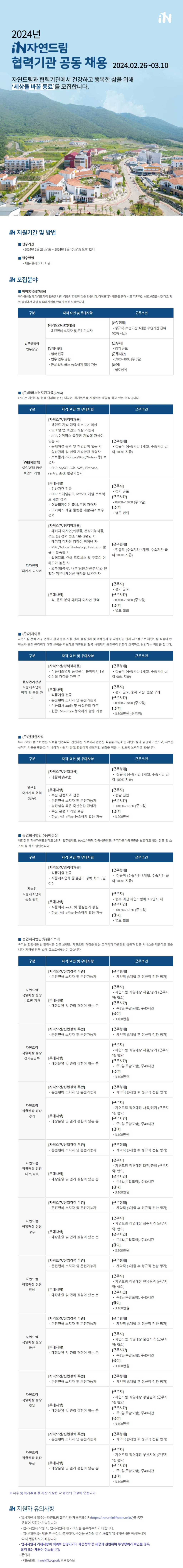 [iN자연드림] 2024 iN자연드림 협력기관 공동 채용 (~3/10)