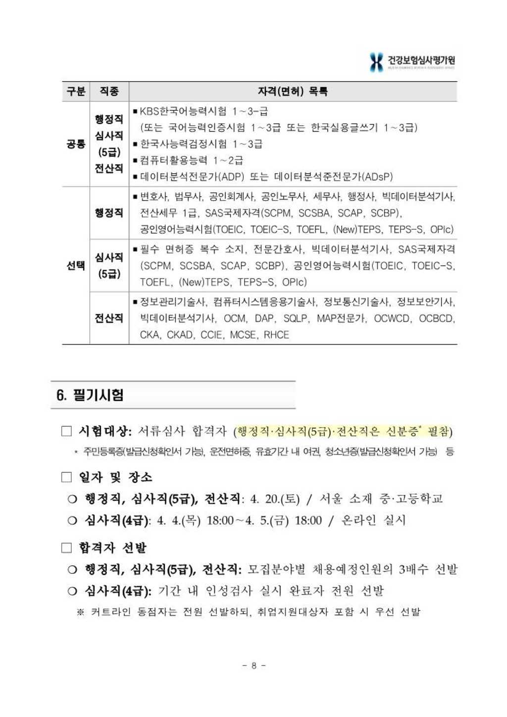 [건강보험심사평가원] 2024년 상반기 신입사원 채용