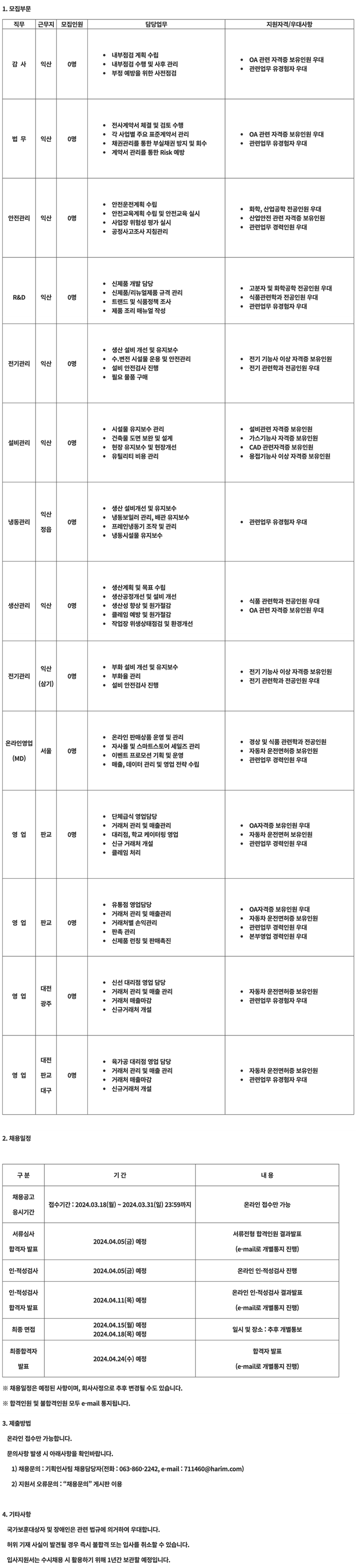 [하림] 사무직 등 신입직원 채용