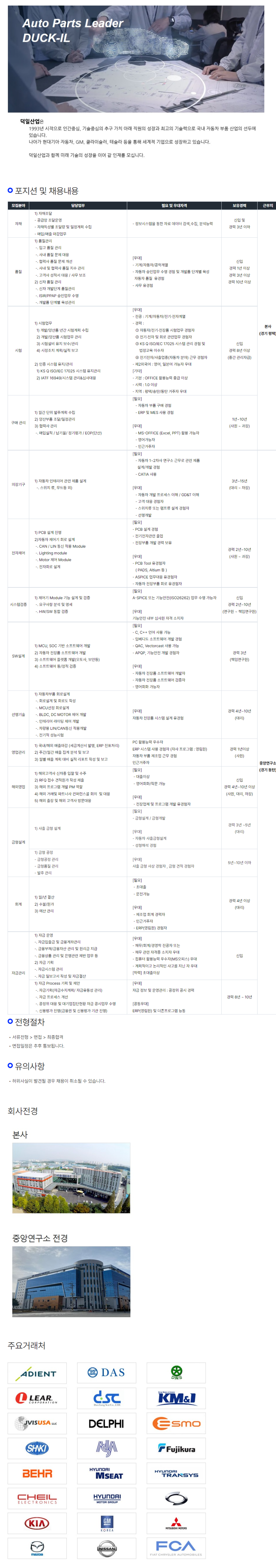 [덕일산업] 각 부문별 신입 및 경력 채용