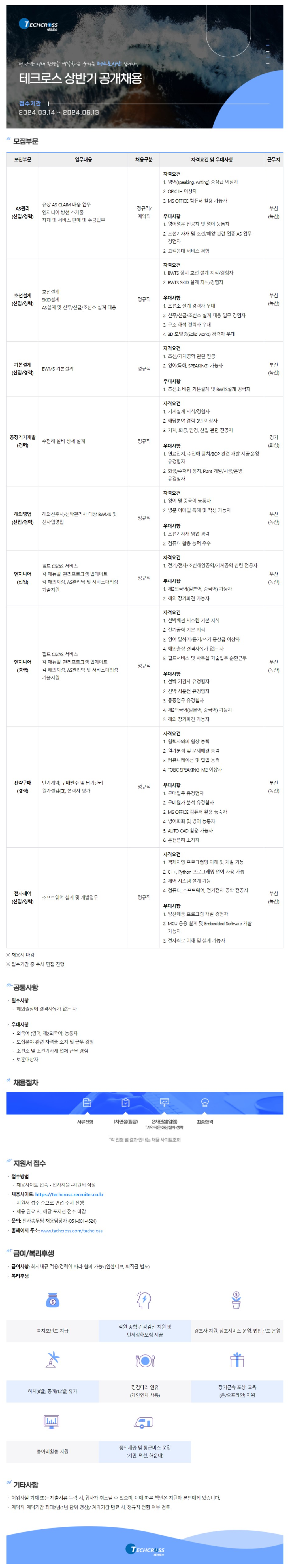 [테크로스] 2024년 상반기 각 부문별 신입 및 경력 공개채용