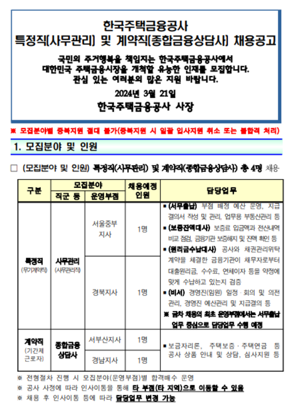 [한국주택금융공사] 특정직(사무관리) 및 계약직(종합금융상담사) 채용