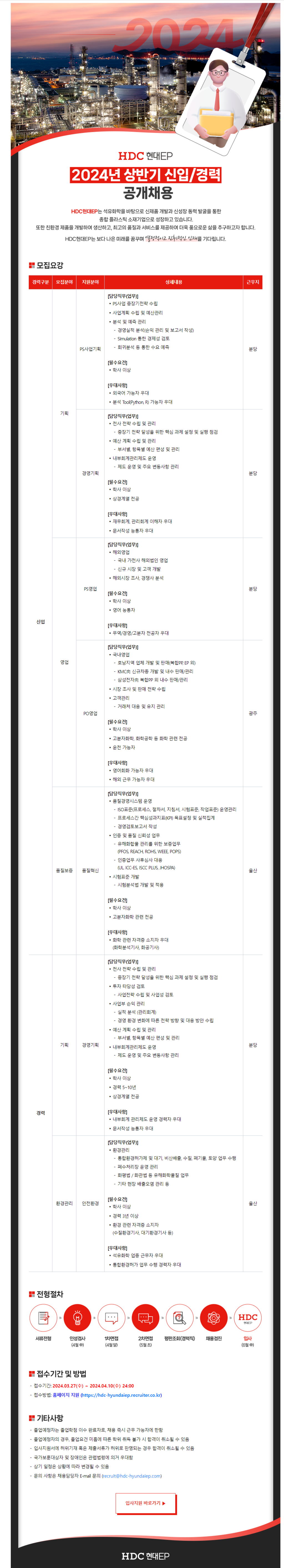 [HDC현대EP] 2024년 상반기 신입/경력 공개채용