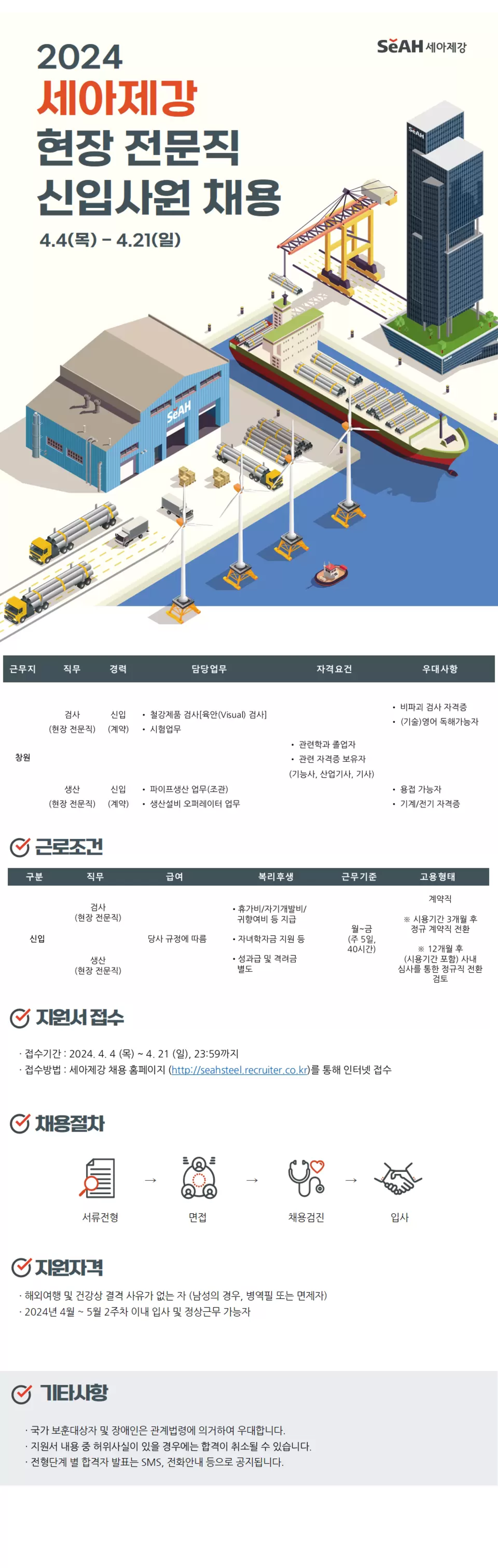 [세아제강] 2024년 창원공장 현장근무자 채용