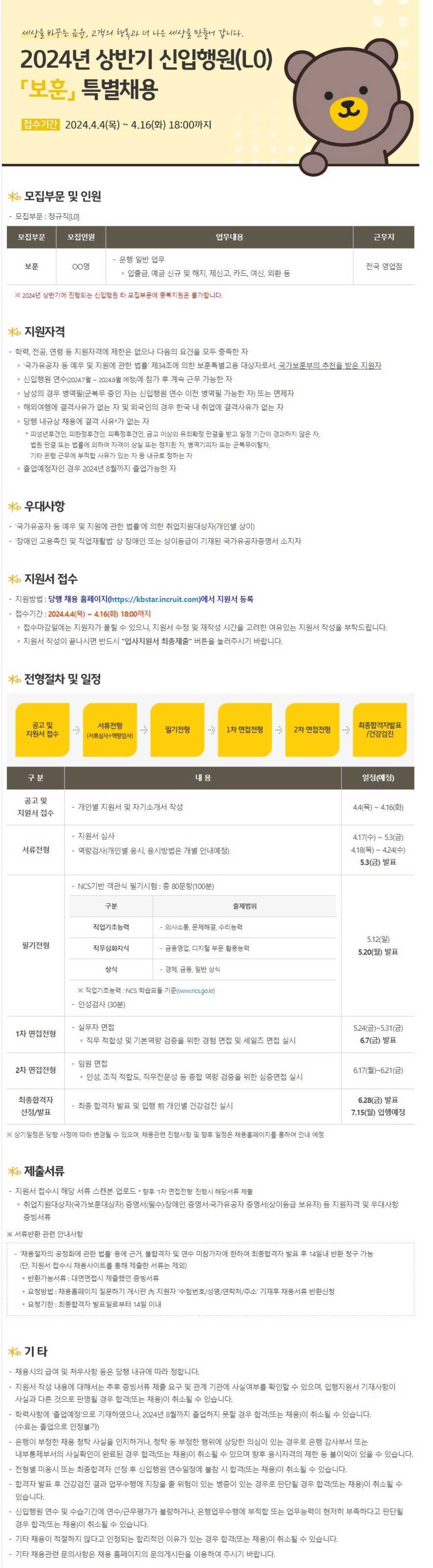 [KB국민은행] 2024년 상반기 신입행원 채용