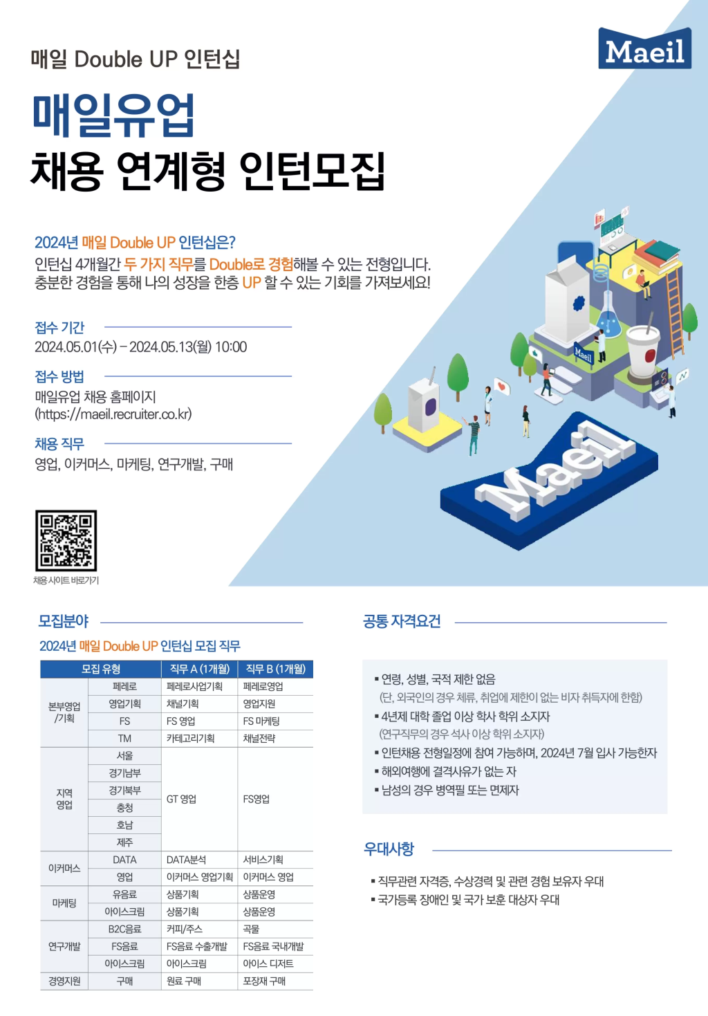 [매일유업] 2024년 인턴채용 (채용연계형)