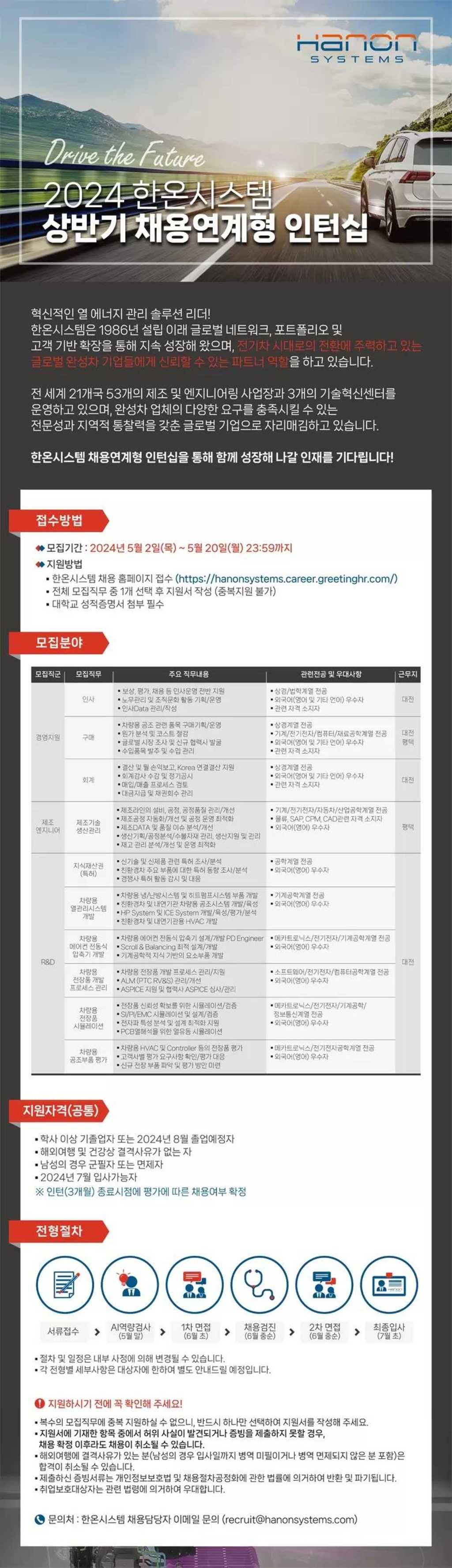 [한온시스템] 2024년 상반기 채용연계형 인턴십