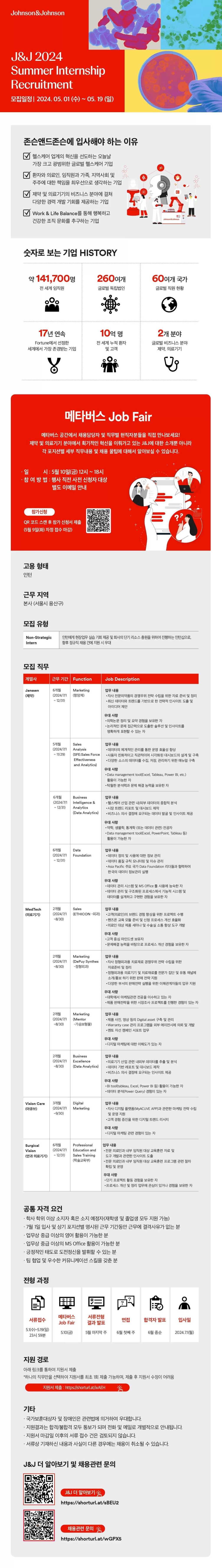 [한국존슨앤존슨] J&J 2024 Summer Internship Recruitment