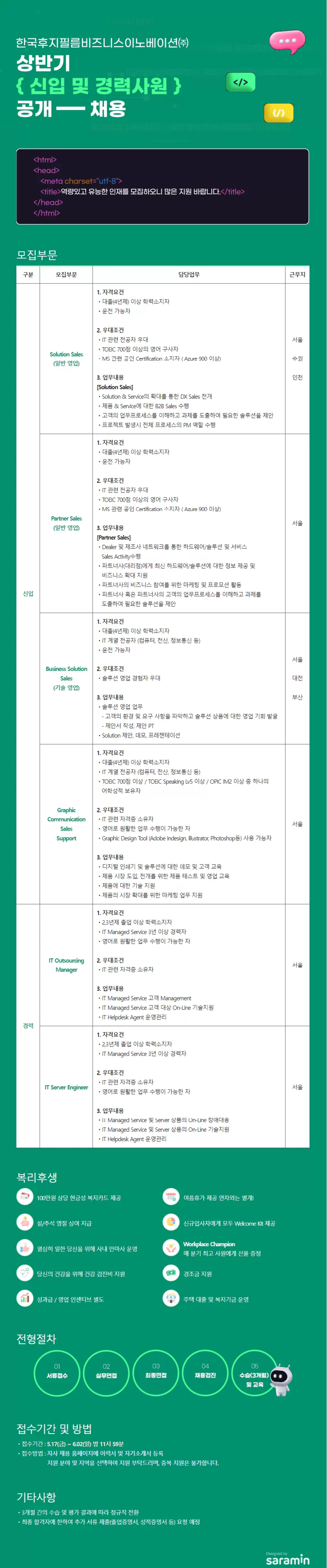 [한국후지필름비즈니스이노베이션] 상반기 신입 및 경력 사원 공개 채용