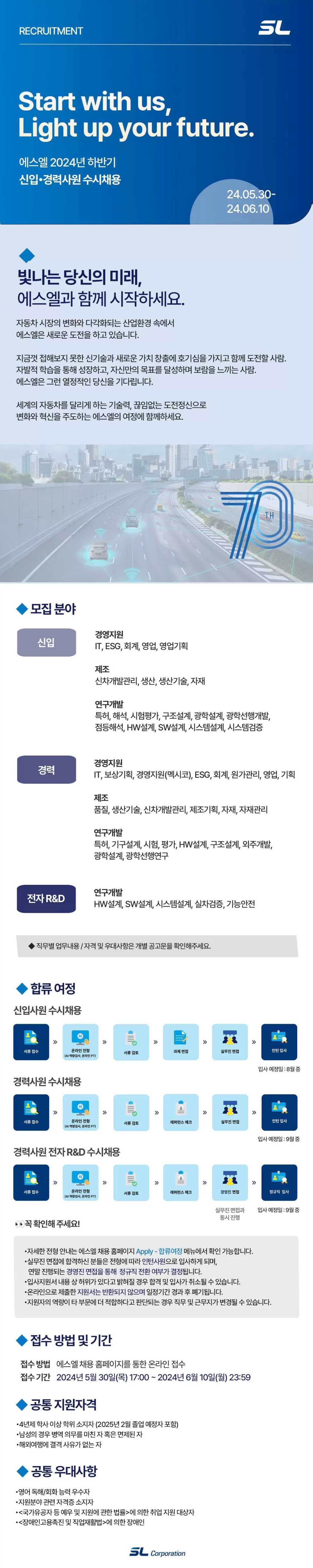 [에스엘] 2024년 하반기 신입/경력사원 수시채용